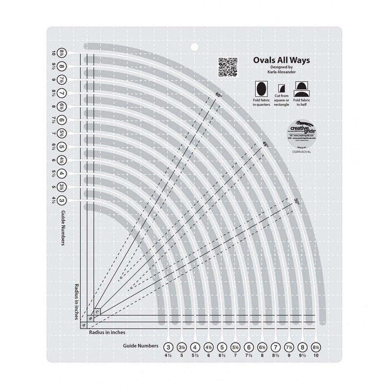 Creative Grids Ovals All Ways Quilting Ruler â€“ CGRKAOVAL â€“ Made in USA, 11in x 12-1/2in, Non-Slip Grip Acrylic Fabric Strip Cutting, Sewing, Crafting, Patchwork Ruler & Template - Image 1